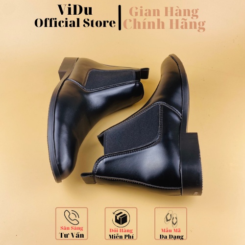 Giày Chelsea boots thời trang nam ViDu 6442 chất liệu da màu đen bóng sành điệu, thời thượng hack chiều cao