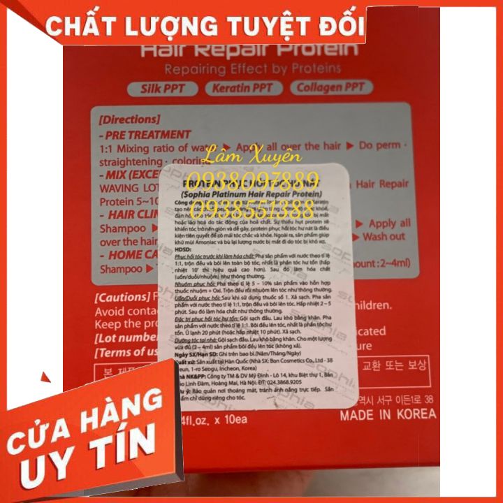 Sophia Protein phục hồi tóc nát [CHÍNH HÃNG], tóc hư tổn Hàn Quốc 13ml/1 ống. hộp 10 ống, dễ sử dụng