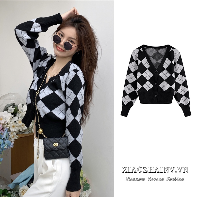[Code 151fashionsale1 Giảm Giá 10K single Cardigan Dệt Kim Tay Dài Hình Chữ V Vintage Xiaozhainv
