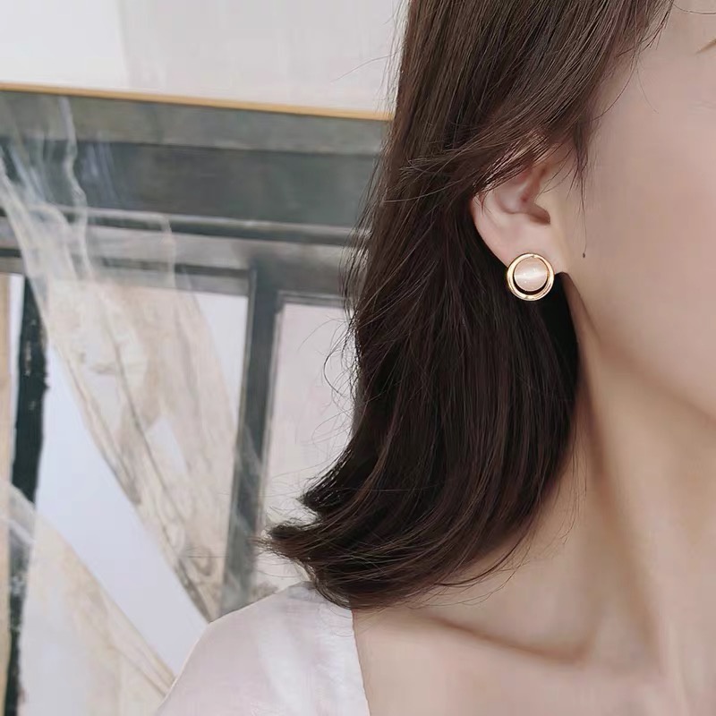Đôi bông tai chốt xỏ bạc S925 đính đá opal nhân tạo phong cách retro thời trang