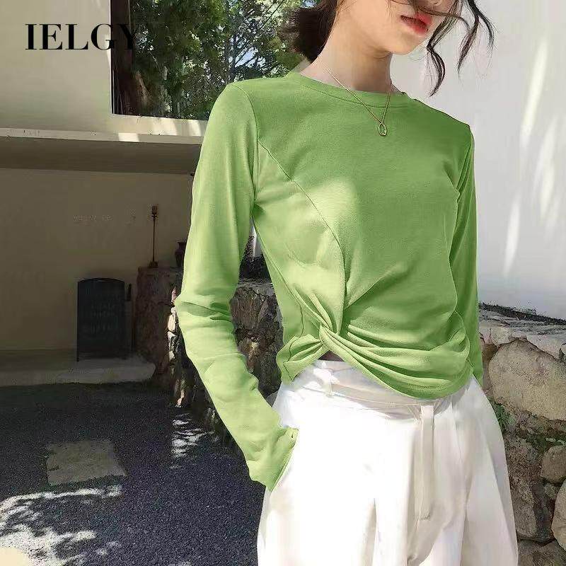 Áo thun mỏng IELGY tay dài màu trơn dễ phối đồ thời trang cho nữ