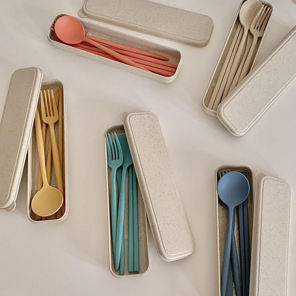 YIYU Bộ Đũa Muỗng Nĩa Bằng Rơm Lúa Mì Kèm Hộp Đựng Có Thể Tái Sử Dụng