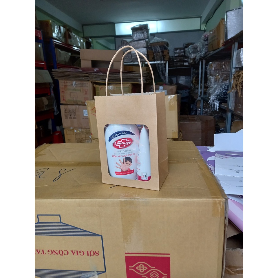 25 cái - Túi giấy kraft đựng quà tặng,thực phẩm mỹ phẩm có mặt kính supor - Mẫu số 59