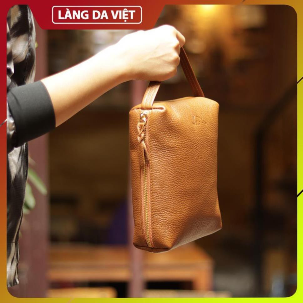 Túi CLUTCH NỮ cầm tay hàng hiệu đi dự tiệc sang trọng làm từ da cao cấp chính hãng Làng Da Việt màu nâu - TH1962