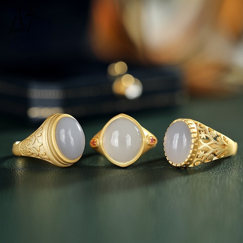 Nhẫn Bạc S925 Đính Ngọc Bích Giả Xinh Xắn Cho Nữ A7 S925