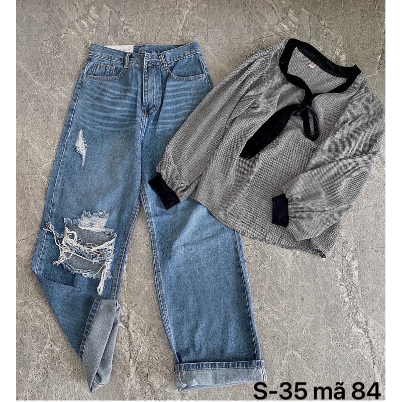 Quần jean baggy nữ rách ống suông rộng kiểu quần bò baggy rách hàng VNXK bigsize MS84 2KJean