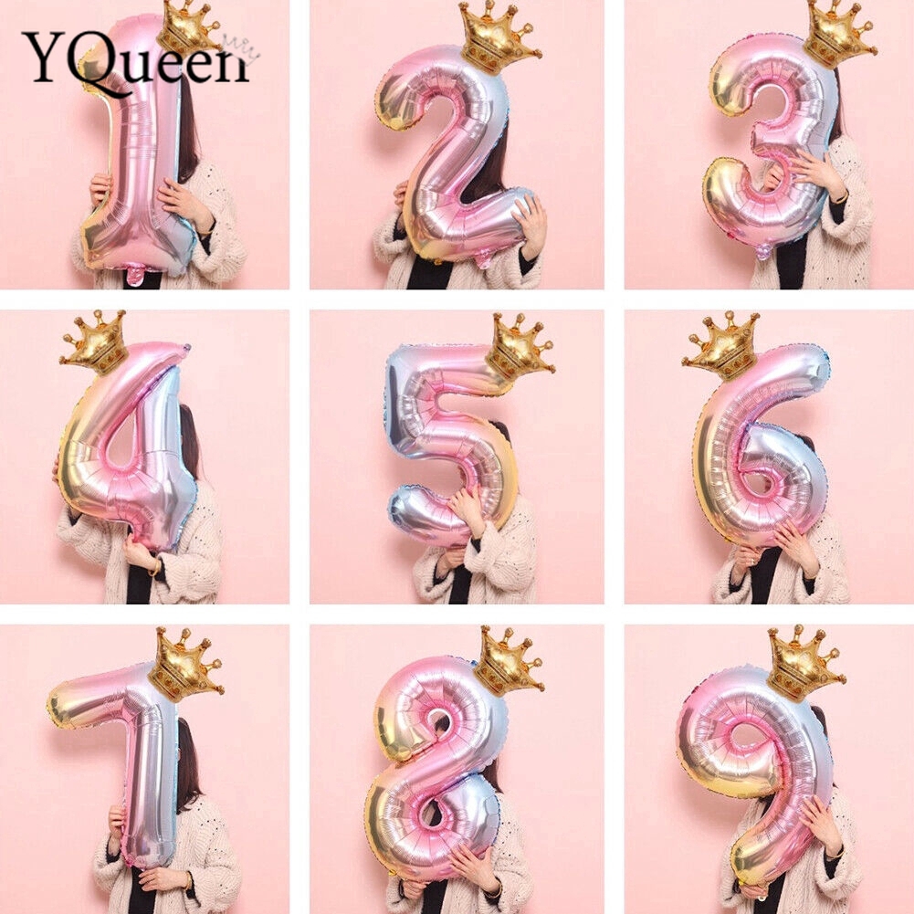 1 Bong Bóng Trang Trí Hình Vương Miện Màu Cầu Vồng