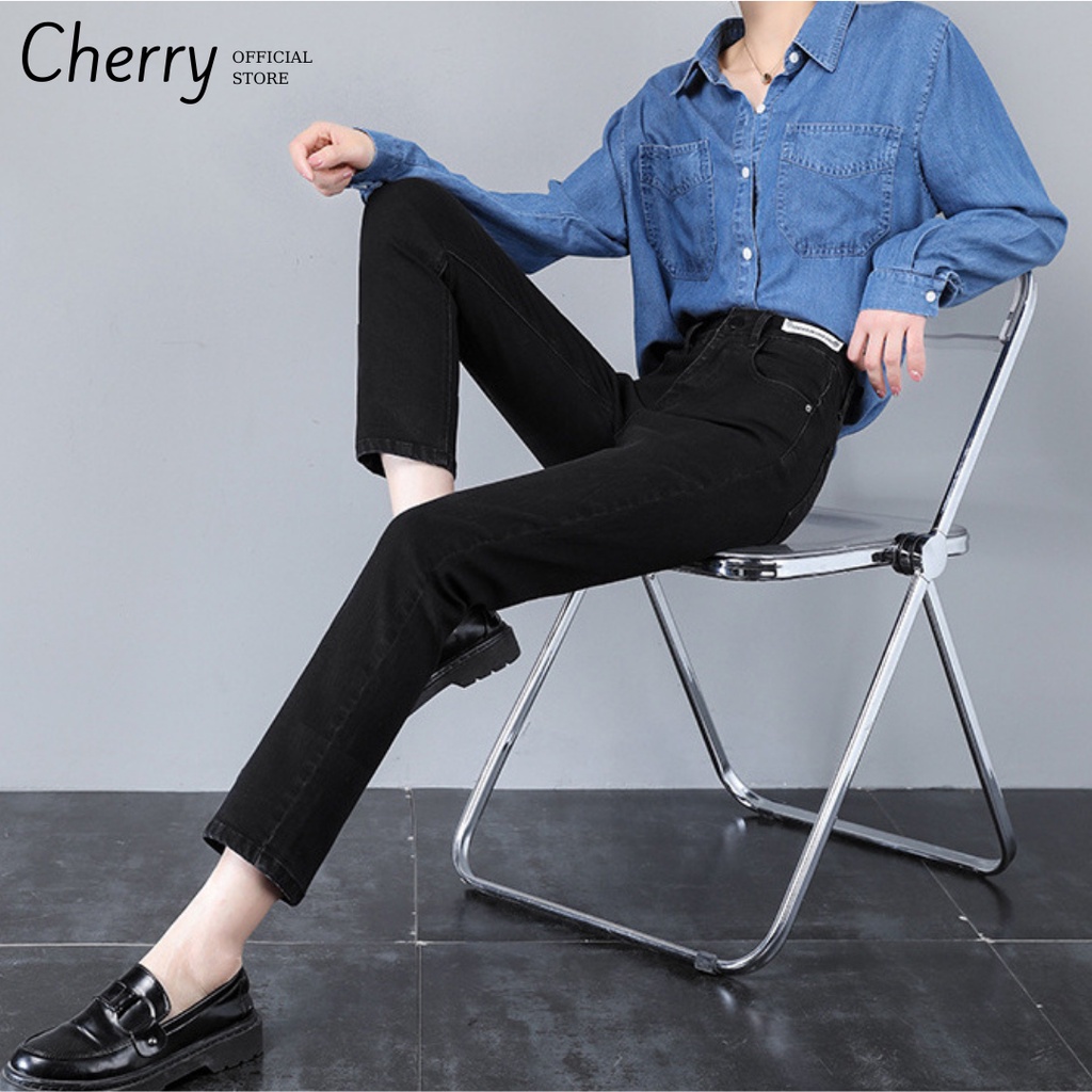 Quần jean skinny nữ ống đứng dáng lửng co giãn cao cấp Hàn Quốc, quần bò nữ ống ngắn suông có co giãn nhẹ CHERRY T029