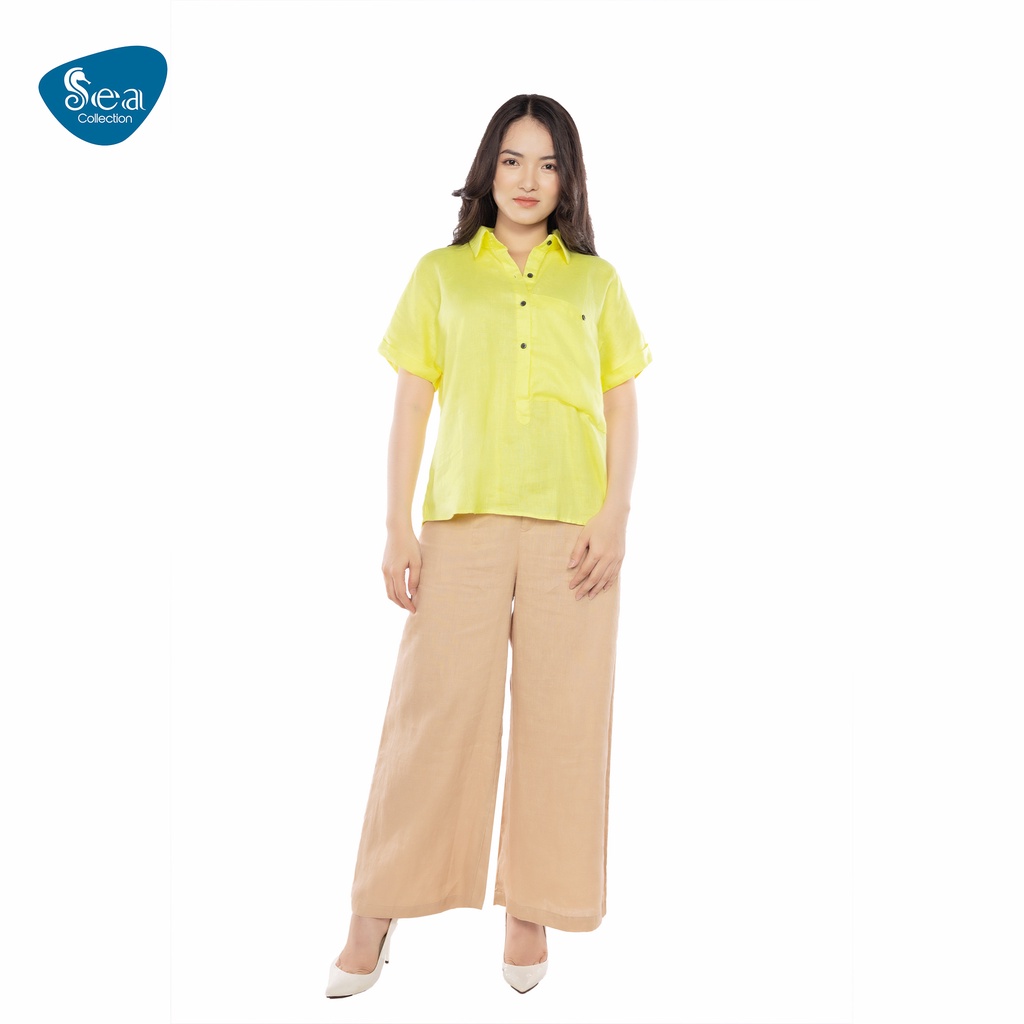 Áo Sơ Mi Đũi Nữ Tay Ngắn Sea Collection Chất Linen cao cấp 10215