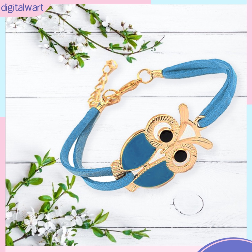 Vòng tay da 2 lớp mặt chim cú mèo đính đá dễ thương nhiều màu cá tính dành cho nữ | BigBuy360 - bigbuy360.vn