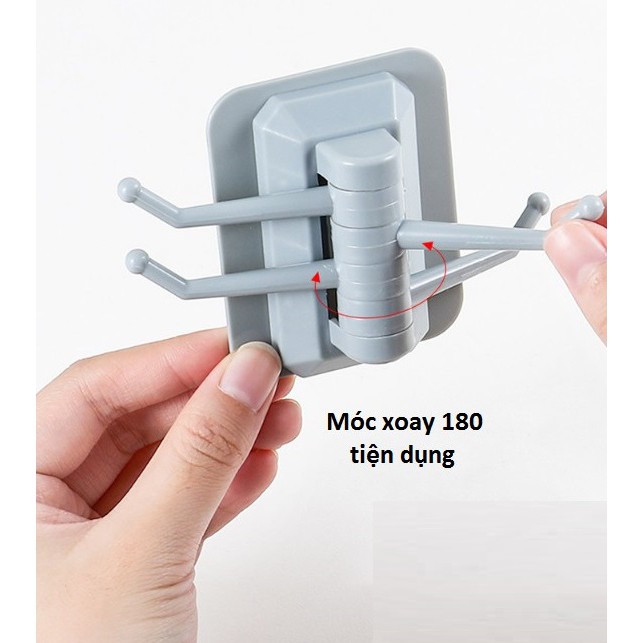 Móc xoay 180 treo chìa khóa - móc nhựa dán tường 4 thanh treo đồ chịu lực