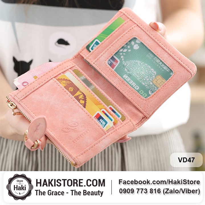 🍀 Ví tiền nữ da mềm khóa cài chiếc lá siêu dễ thương màu hồng- VH47 | BigBuy360 - bigbuy360.vn