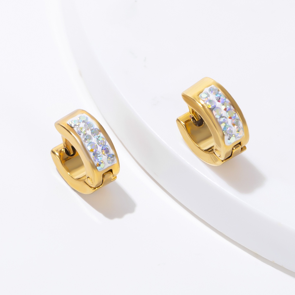 Khuyên Tai Tròn Đính Đá Bằng Thép Không Gỉ Thời Trang