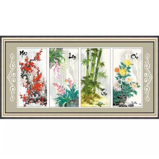 Tranh thêu chữ thập Tứ Quý Mai Lan Cúc Trúc 222975 kt130x59cm