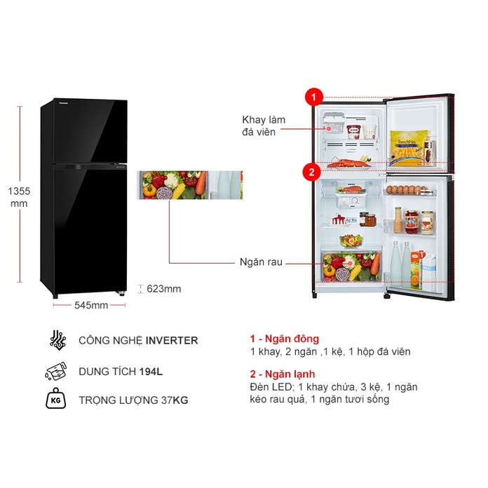 Tủ Lạnh Toshiba Inverter 194 lít GR-A25VM(UKG1)