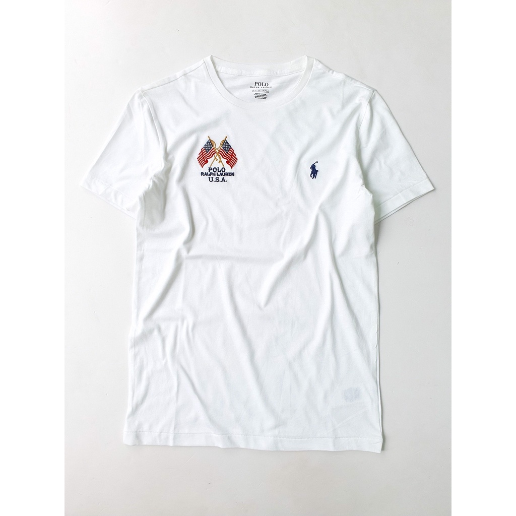 Áo cotton cổ tròn Polo thêu cờ nhiều màu