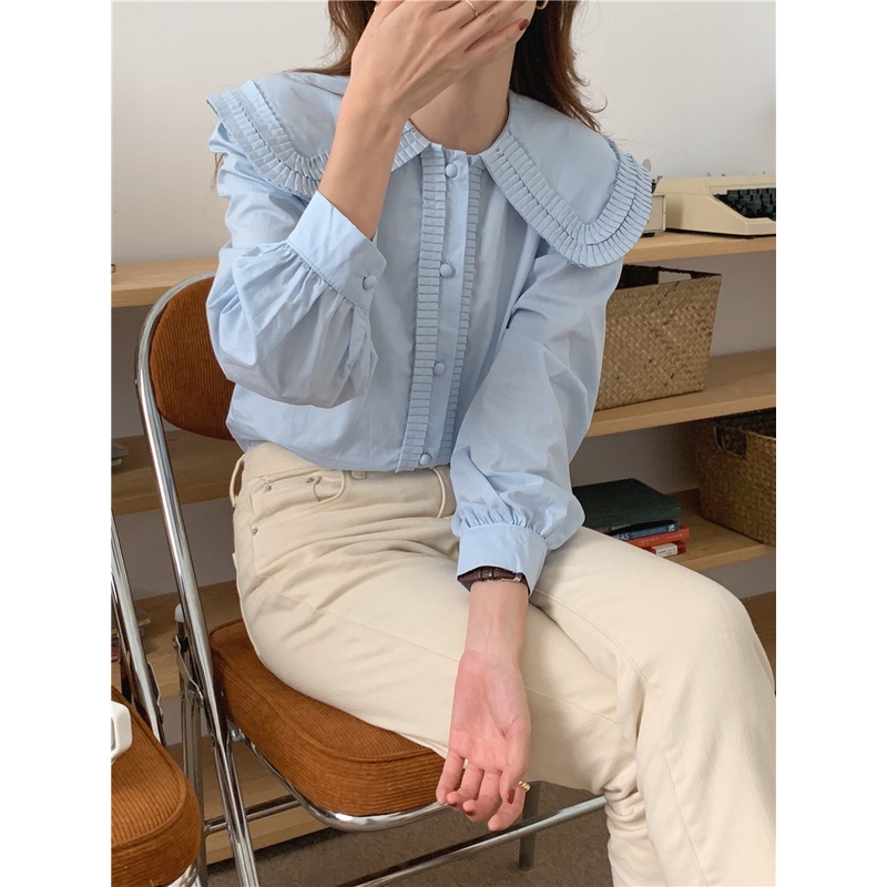 Áo sơ mi dài tay phối ren thời trang thanh lịch cho nữ 48257