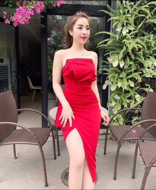 Đầm cúp ngực xẻ tà nhúng bèo kèm mút | BigBuy360 - bigbuy360.vn