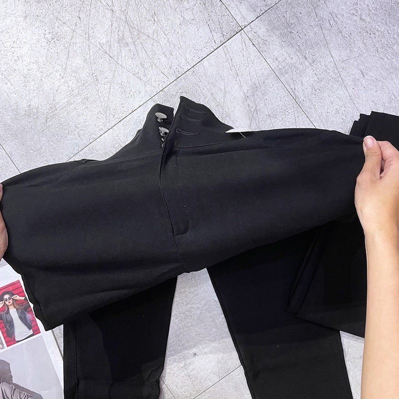 Quần Skinny bò 3 khuy nữ lưng cao có bigsize chị em béo mập vải bò kaki co giãn