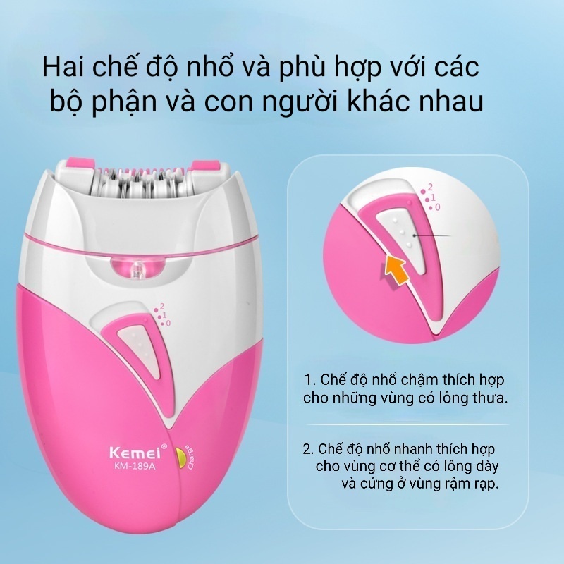 Máy wax lông nách Kemei KM-189A, nhổ lông nách, nhíp nhổ lông nách, lông chân tay hàng chính hãng