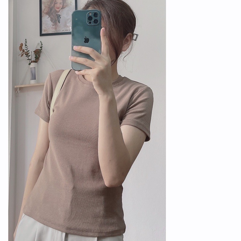 Áo phông nữ trơn chất thun tăm dày dặn màu pastel chất co giãn hàng quảng châu cao cấp