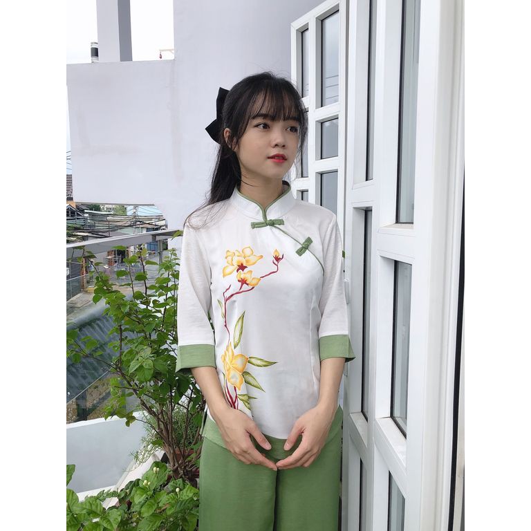 Đồ lam - Quần áo đi chùa - Sẫm Lụa Cách Tân, quần giả váy, siêu xinh