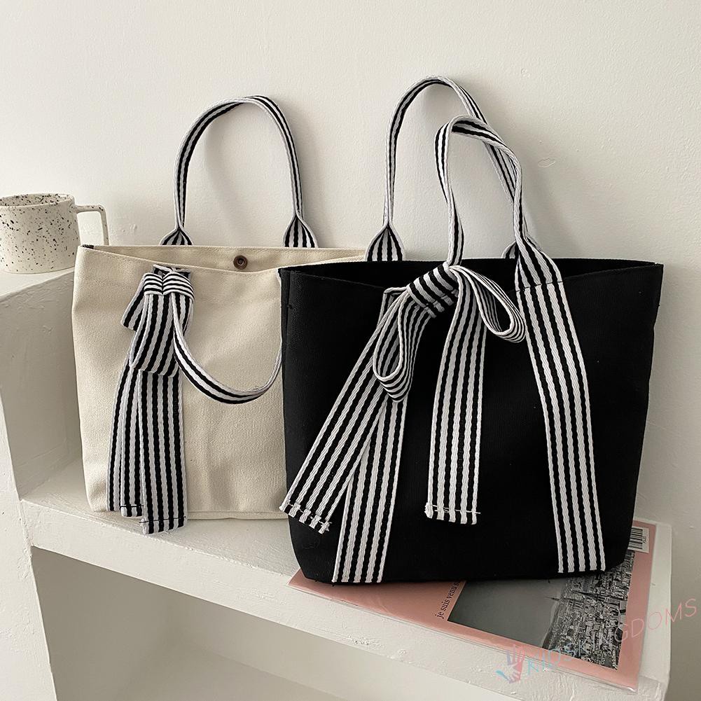 【Big Sale】Women Bow Shoulder Underarm Bag Ladies Preppy Style Canvas Handbag Tote