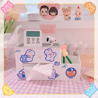Hộp đựng đồ để bàn đa chức năng + kèm ngăn đựng khăn giấy #𝗖𝗕𝟮𝟵 ♥