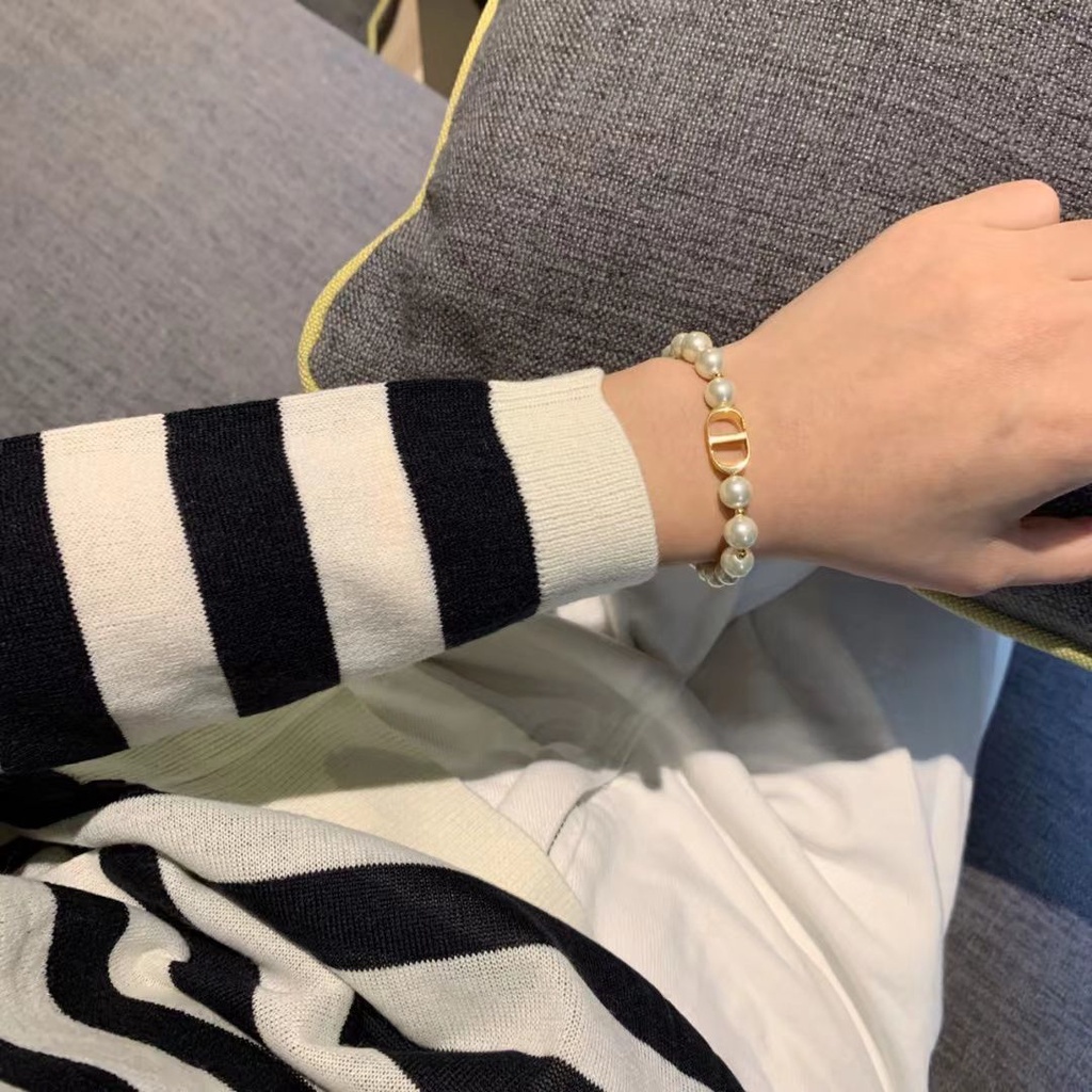 Vòng cổ/Vòng Tay Họa Tiết Chữ Dior Đính Ngọc Trai Thời Trang