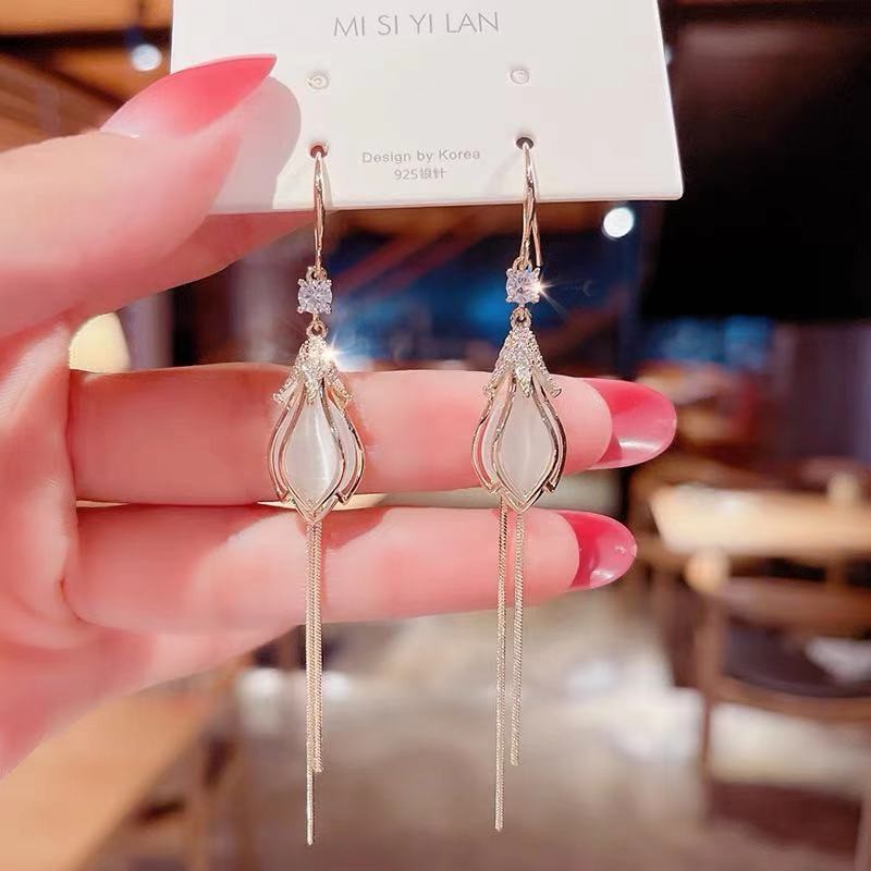 Bông tai bạc 925, Khuyên tai dáng dài phong cách thời trang Hàn Quốc nữ tính - B30