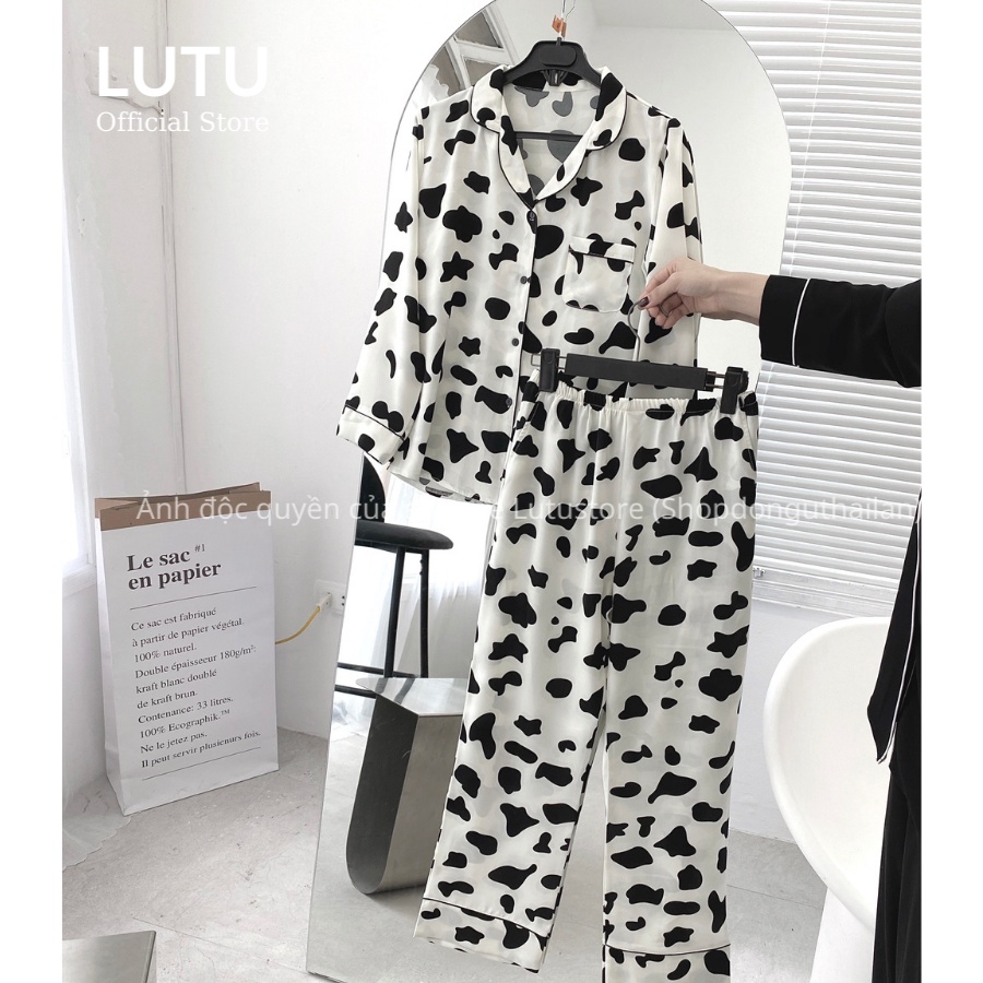 Bộ Pijama Lụa Dài Tay Cao Cấp Chất Lụa Mềm Mịn Không Nhăn Hàng Thiết Kế