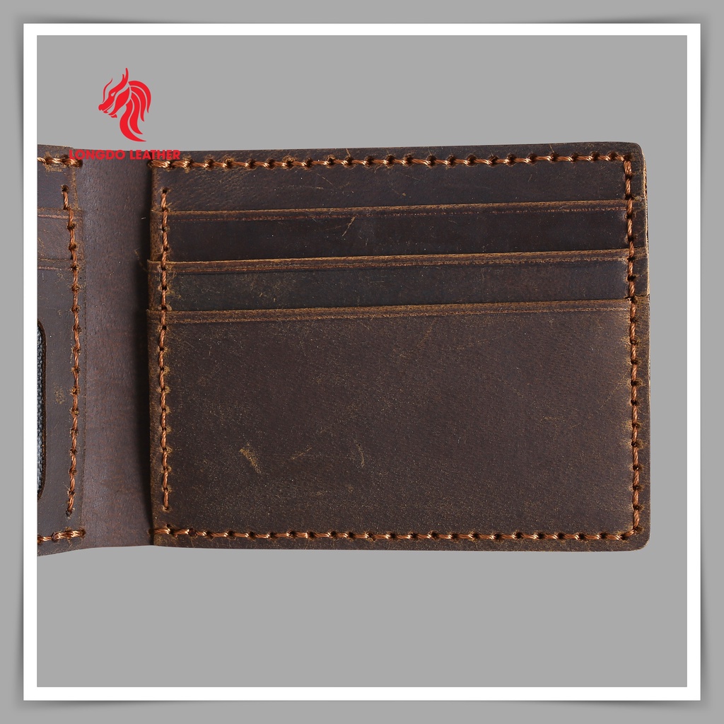 Ví da sáp - Cam kết da bò thật 100% - Hàng chính hãng thương hiệu Longdo Leather - B06