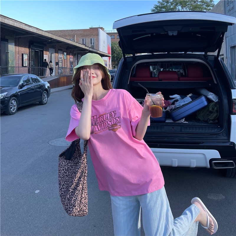 Áo thun tay ngắn cổ tròn dáng rộng in họa tiết phong cách Hàn Quốc trẻ trung dành cho nữ