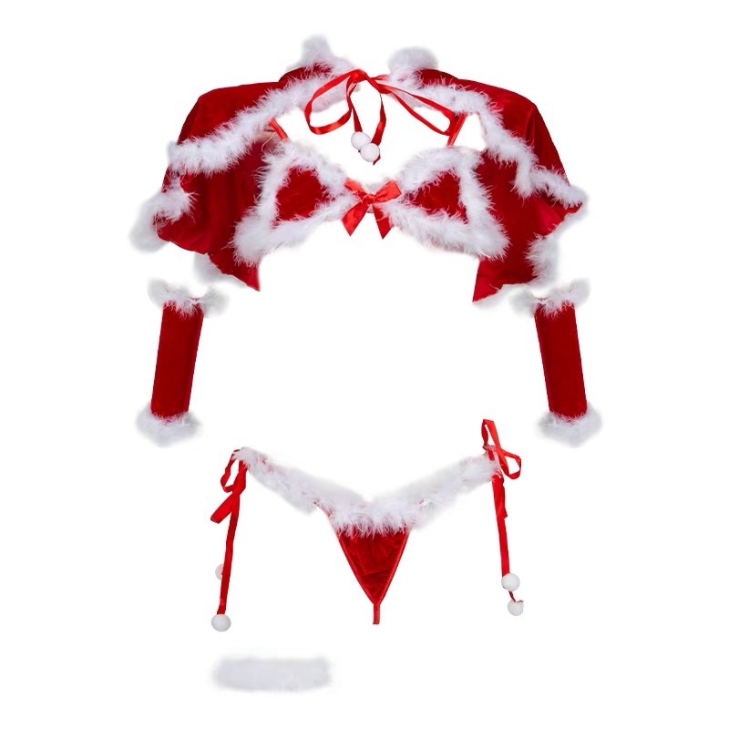 QR1951 Cosplay Giáng Sinh Sexy Áo Kèm Mũ &lt;CÓ ẢNH THẬT + VIDEO&gt;- Full Phụ Kiện Phối Viền Lông Cao Cấp -Concept NoelQR9858