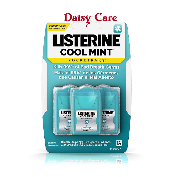 [Hàng Mỹ] Miếng ngậm thơm miệng diệt khuẩn Listerine Pocketpaks (Vỉ 3 hộp x 24 miếng)