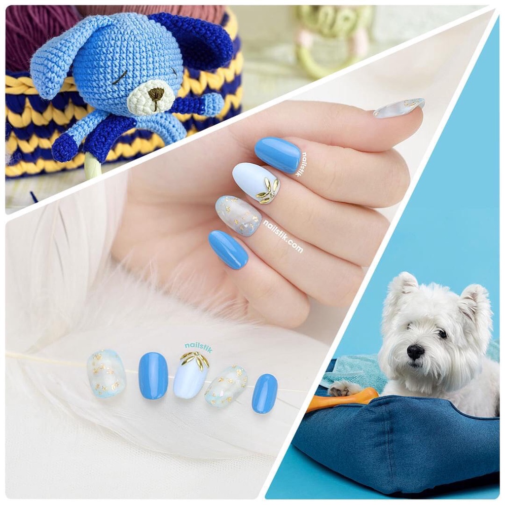 Móng úp thiết kế by NAILSTIK, màu xanh dương đậm lợt, form móng bầu ngắn/dài,  089