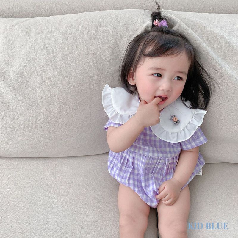 Bộ Áo Liền Quần Tay Lỡ Cổ Búp Bê In Hoa Dễ Thương Cho Bé Gái