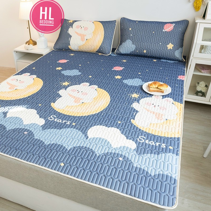 Chiếu điều hòa cao su non 5D Trăng xanh  HL Bedding vải lụa Tencel mát cao su non Latex mềm mịn đủ kích thước m6/m8/2m2