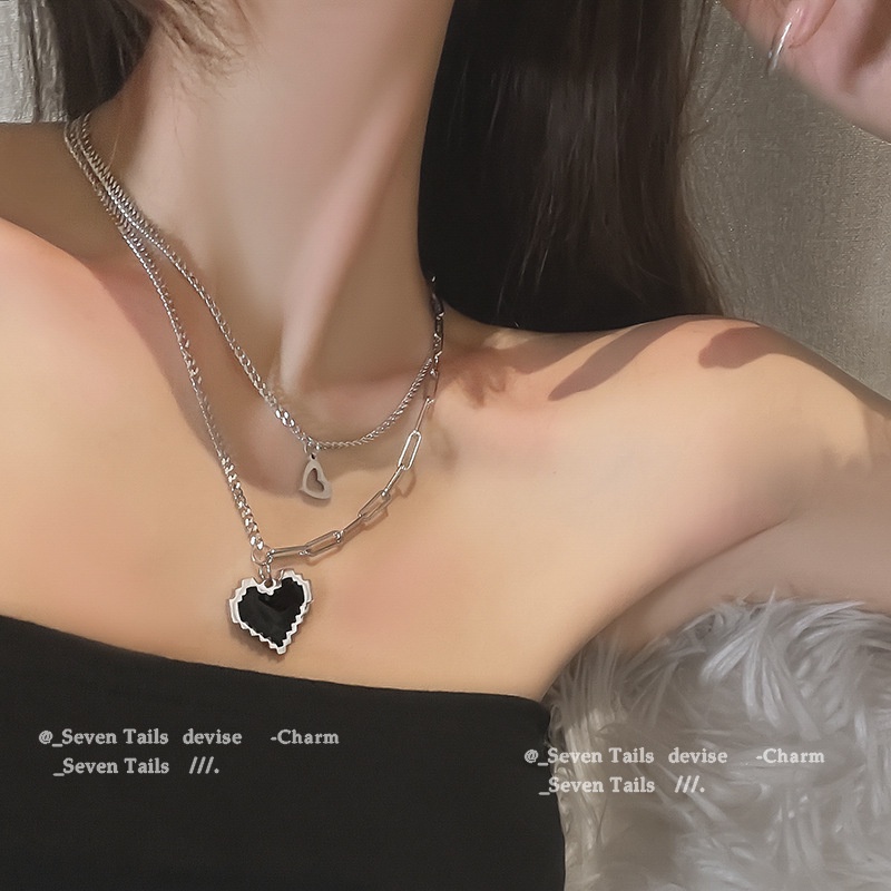 Set 2 Vòng cổ mặt hình trái tim đen phong cách Mosaic thời trang sàn điệu cho nữ