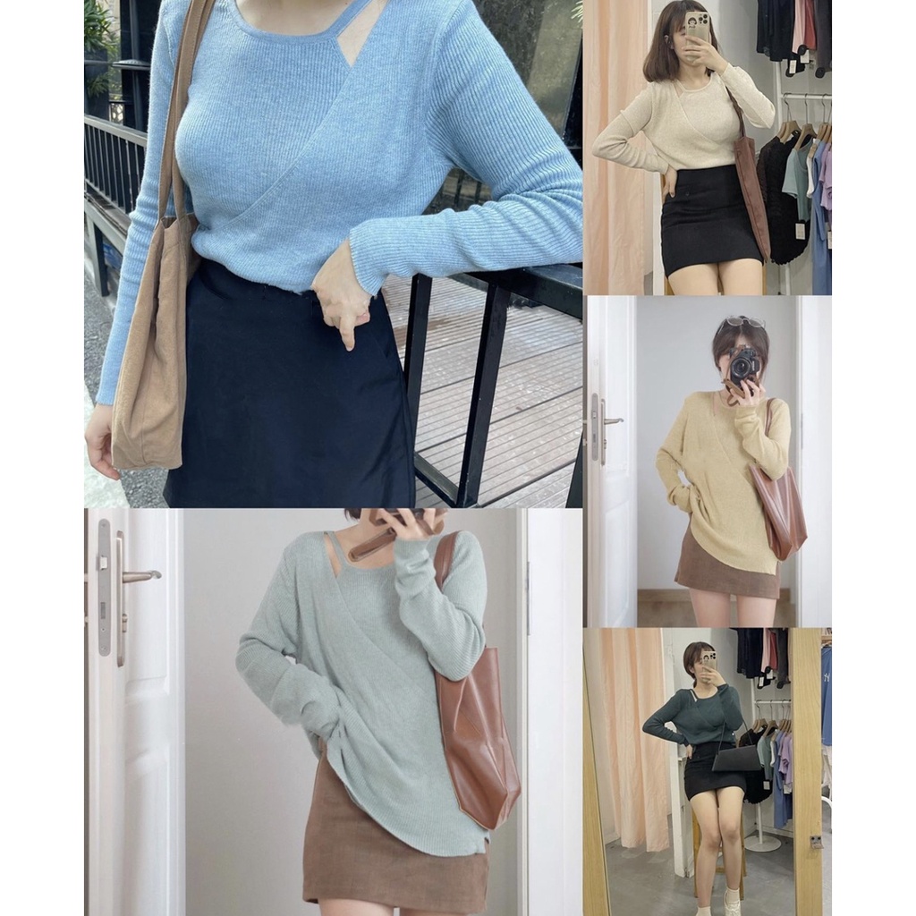 Áo len tăm dài tay cổ kiểu cách điệu Ulzzang (hàng QC) - Ảnh thật cạn chất 1000%
