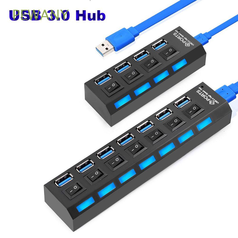 Hub chia 4 cổng USB 3.0 nhiều màu có công tắc bật/ tắt cho PC/ laptop