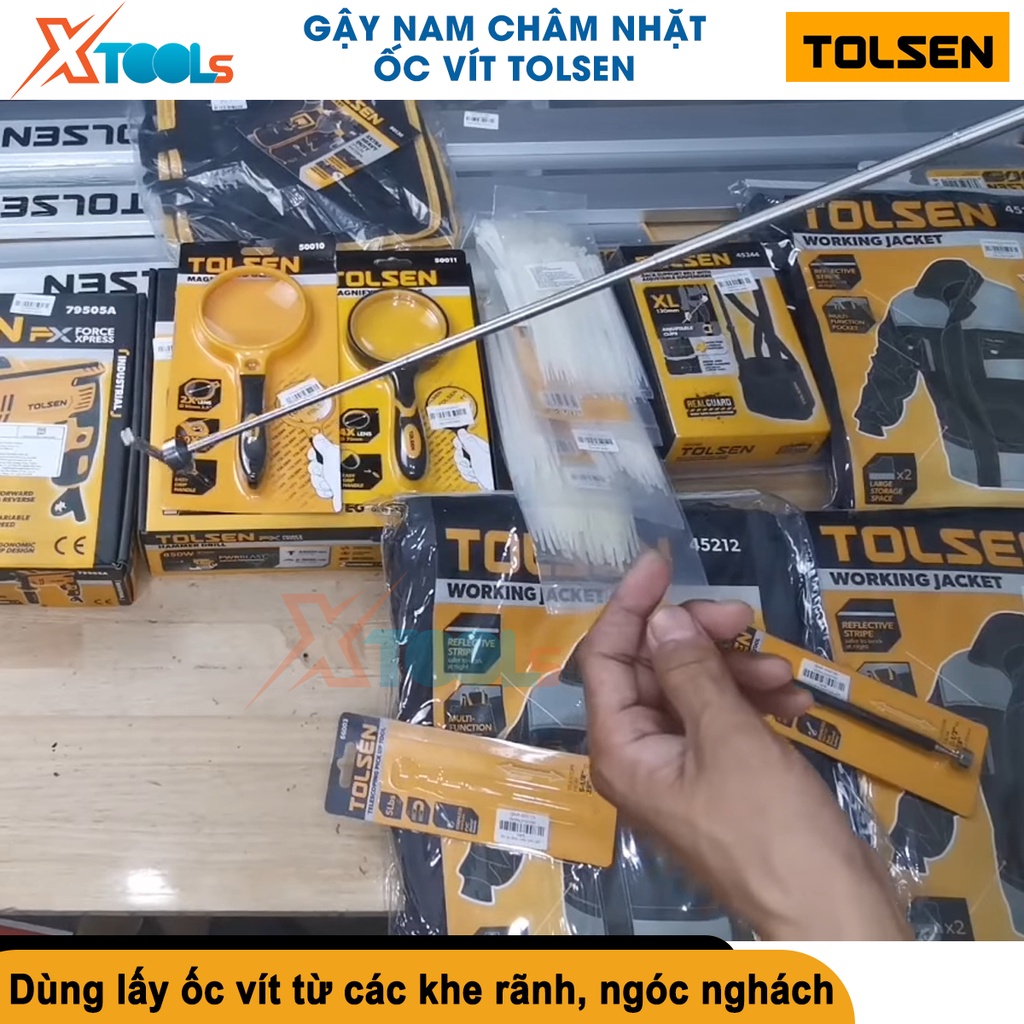 Cây nam châm nhặt ốc vít Tolsen gậy nam châm 64-70cm, thép không gỉ, hút đồ vật bằng kim loại