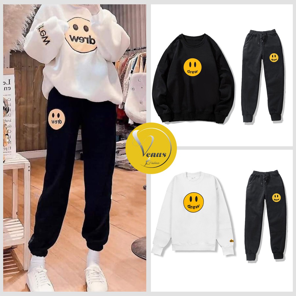 Set Bộ Nỉ Drew Bộ Quần Áo Nỉ Thu Đông VENUS áo sweater quần jogger Ulzzang Hàn Quốc