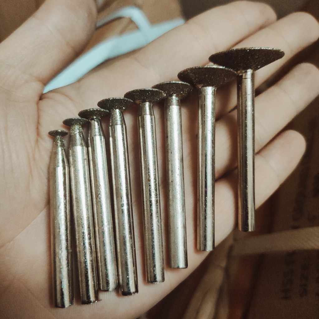 Combo 8 mũi mài kim cương, mũi mài khắc đá, ngọc, hình nấm 6-8-10-12mm, cán 6mm