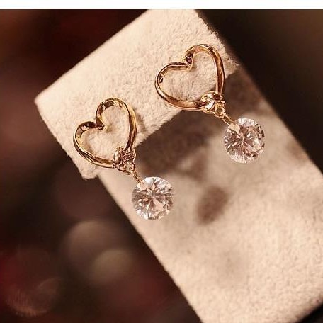 Bông tai hoa tai hình trái tim có hạt đá siêu sang