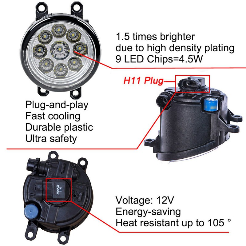 Đèn LED sương mù 9 bóng cho xe hơi Toyota Corolla Camry Lexus Avalon Yaris