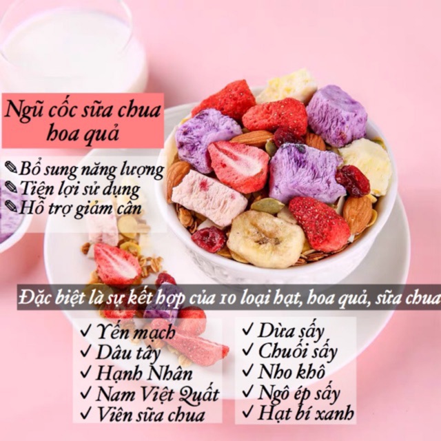 Ngũ cốc sữa chua hoa quả sấy khô không đường 500gr