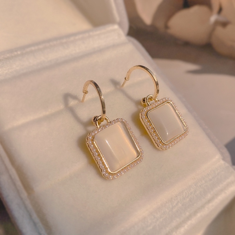 Khuyên Tai Thời Trang Hàn Quốc Kiểu Dáng Hình Học Đính Đá Opal Hình Vuông 2022 Cho Nữ