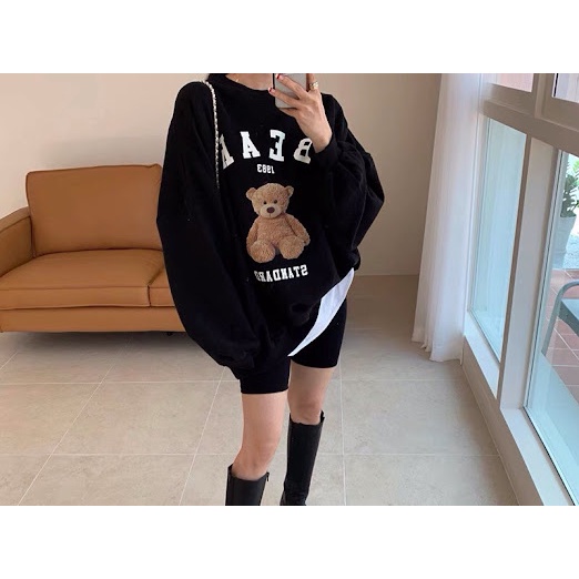 Áo Nỉ Cánh Dơi Gấu Nâu Dáng Rộng In Hình Dài Tay Phong Cách Hàn Quốc | BigBuy360 - bigbuy360.vn