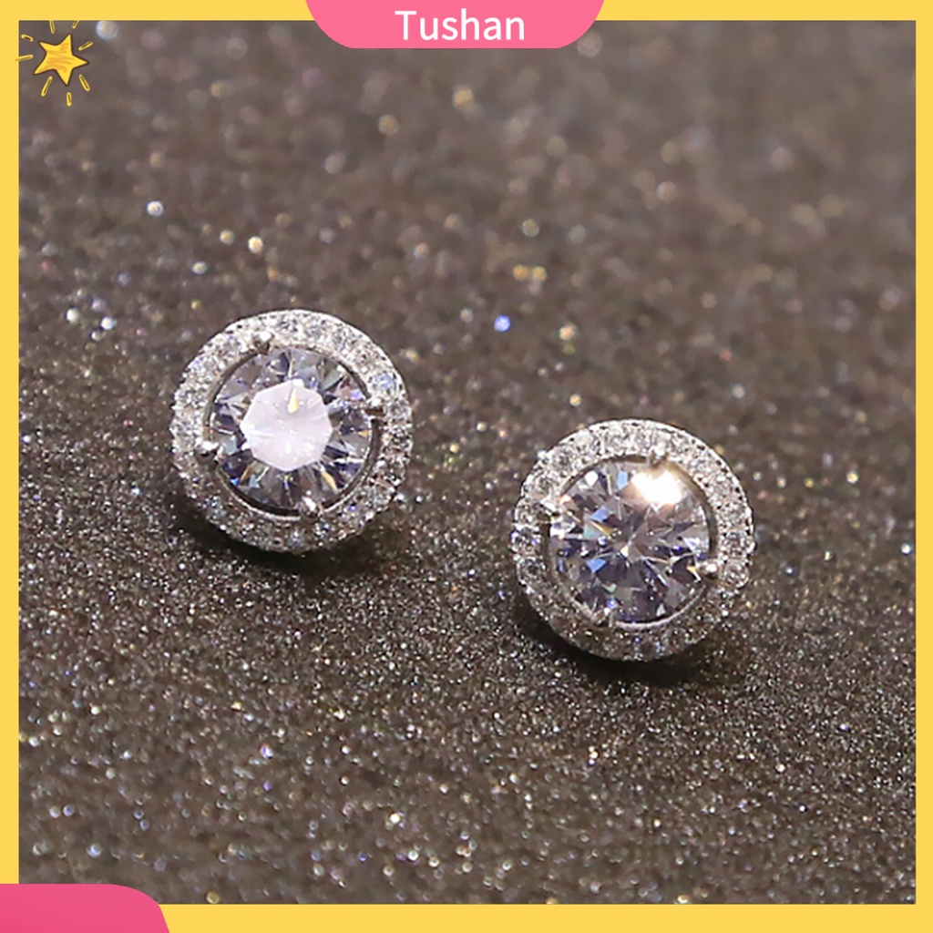 Bông tai mạ bạch kim đính đá thiết kế thời trang cho nữ